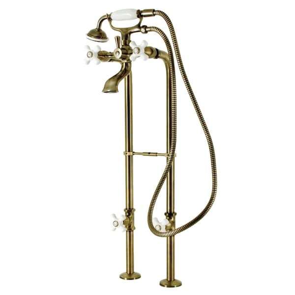 Kingston Brass Freestanding Clawfoot Tub Faucet Package with Supply Line, Antique Brass CCK266PXK3 - main